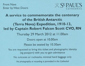 Image of Ticket to St.Paul's ceremony re. Terra Nova Centenary DUNIH 2012.3.2