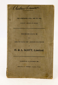 Image of H. & A. Scott Ltd., Memorandum and Articles of Association 1905 DUNIH 2009.13.5