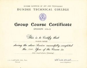 Image of Certificate, education DUNIH 2009.56.7