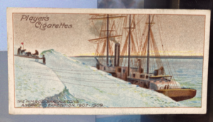 Image of CIGARETTE CARD, first Series no.13 The "Nimrod" picking up the Northern Party, one of a collection of cigarette cards detailing Polar Exploration DUNIH 2022.18.13