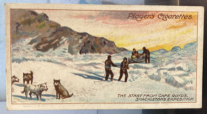 Image of CIGARETTE CARD, first Series no.15 Start of the Western Party from Cape Royds, one of a collection of cigarette cards detailing Polar Exploration DUNIH 2022.18.15