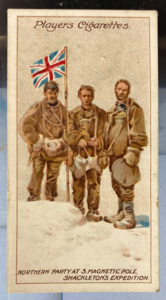 Image of CIGARETTE CARD, first Series no.16 The Northern Party at the South Magnectic Pole, one of a collection of cigarette cards detailing Polar Exploration DUNIH 2022.18.16