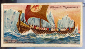 Image of CIGARETTE CARD, first Series no.19 The Discovery of Greenland, one of a collection of cigarette cards detailing Polar Exploration DUNIH 2022.18.19