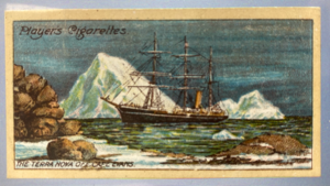 Image of CIGARETTE CARD, Second Series no.7 The "Terra Nova" arriving off cape Evans, Feb. 1911, one of a collection of cigarette cards detailing Polar Exploration DUNIH 2022.18.32