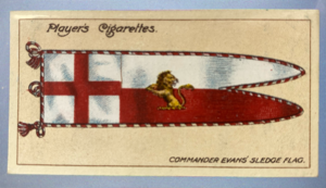 Image of CIGARETTE CARD, Second Series no.16 Commander Evans' Sledge Flag, one of a collection of cigarette cards detailing Polar Exploration DUNIH 2022.18.41