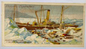 Image of CIGARETTE CARD, first Series no.9 Peary's Arctic Expedition, 1898-1902, one of a collection of cigarette cards detailing Polar Exploration DUNIH 2022.18.9